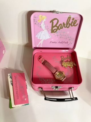 Limited Edition 1994 Barbie Pretty And Pink Fossil Watch & Pin In Lunchbox