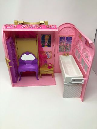 Barbie Folding House Playset Fold & Go Travel Case Bedroom Bathroom 2010 Mattel