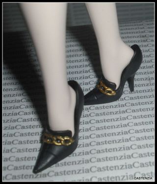 Shoes Barbie Doll Black & White Tweed Articulated Silkstone Black Buckle Pumps