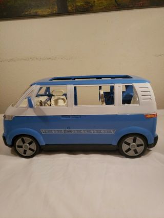 2002 Mattel Barbie Blue White Vw Volkswagon Micro Bus Family Mini Van Horn