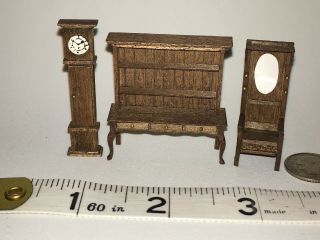 1/4 “ Scale Artisan Doll House Hall Tree,  Clock,  China Cabinet By Sue Hoeltge 89