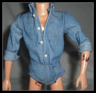 Top Ken Doll Mattel Harley Davidson Blue Jean Denim Shirt Accessory Clothing
