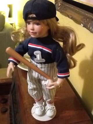 Paradise Collectible Porcelain Doll " Sam " Girl Baseball Player