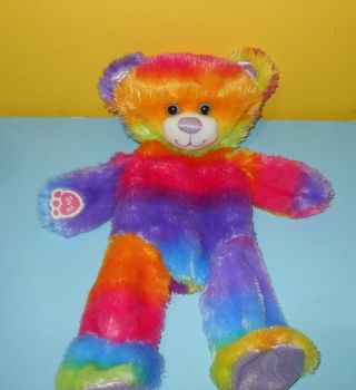 Build A Bear Babw 16 " Fuzzy Rainbow Tie Dye Purple Glitter Teddy Bear Unstuffed