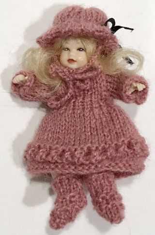 Heidi Ott Dollhouse 1:12 Baby Girl W/ Pink Knit Outfit Doll