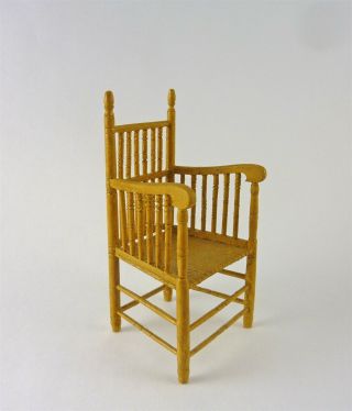 Estate Dollhouse Miniature Signed Artisan Golden Oak Spindle Armchair,  114