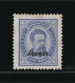 Portugal - 1884 - 87 Azores.  D Luis I.  500 Reis Purple.  Perf.  12 1/2.  Hinged