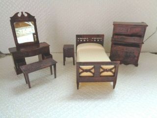 Renwal 5 Piece Bedroom Set Vintage Dollhouse Miniature Furniture Plastic