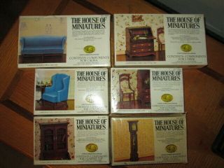 Set Of 6 The House Of Miniatures Chippendale Chair Couch Desk Cabinet Clock
