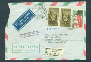 Italia Italy To Argentina Unita L.  300 Registered 1962 Cover Busta