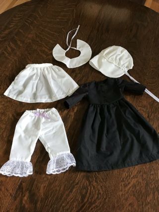 Prairie Doll Clothes Outfit For 18 " American Girl Bonnet Apron Black Dress Pants