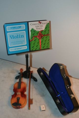 Am.  Girl Doll Violin With Case,  Bow,  Music Stand,  Music And Resin
