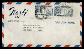 Dr Who 1952 Italy Milan Airmail To Usa Advertising Pair E84017