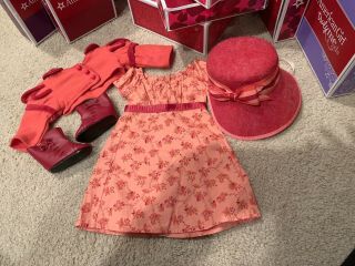 American Girl Caroline’s Travel Dress Complete Euc Retired Dress Bonnet Boots