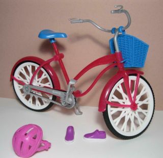 Barbie Doll Pink Bicycle Bike Helmet/basket/shoes Fit In Pedals /kick Stand