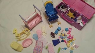 Barbie Happy Family Accesories,  Baby Bed,  Stroller,  Rocking Chair,  Bath Items
