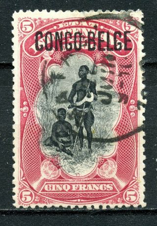 Belgium Congo 1908,  Scott 39,  Overprinted,  Handstamped,  5fr