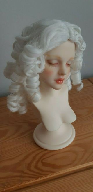 White Curly Mohair Wig For Bjd Doll 8 - 9  Sd 1/3 Size Dollheart
