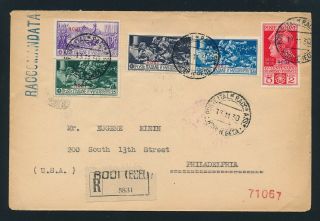 Italy.  Agean Islands.  1930.  Rodi.  Registered Cover To The Us