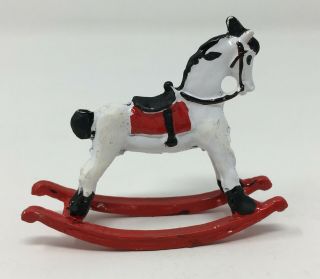 Vintage Dollhouse Miniature Hand Painted Metal Rocking Horse Toy