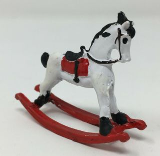 Vintage Dollhouse Miniature Hand Painted Metal Rocking Horse Toy 2