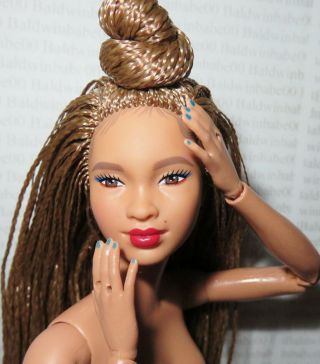 A82) Nude Barbie Bmr1959 Braids Aa Mbili Articulated Made To Move Doll 4 Ooak