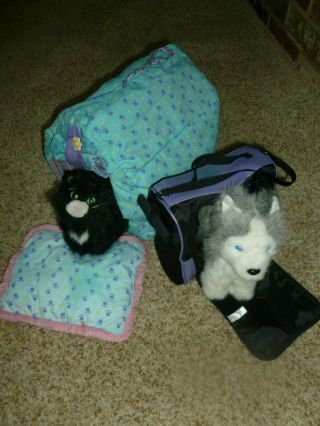 American Girl Retired Pet Cat Licorice & Dog Pepper With Pet House & Carrier