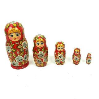 Matpewka Russian 5 Nesting Dolls Matryoshka Wooden Folk Art Floral Female 7.  5 "