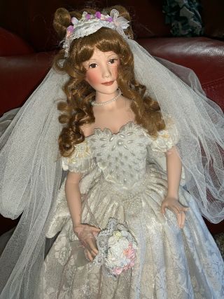 Victorian Doll Bride Porcelain Lily Patricia Rose 19 " In Wedding Dress