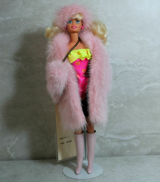 Barbie In Pink Mink Coar And Hat.  Mib