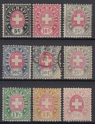Switzerland 1868 - 1881 ☀ Telegraph Stamps 5c.  To 20 Fr.  ☀ 9v Mlh (unchecked)