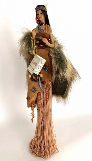 Duck House Native American Girl Women Porcelain Tassel Doll Tall