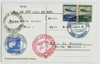 Germany 1936 Pc With 3 Stamps,  By Zeppelin To Rio/brazil,  Attractive