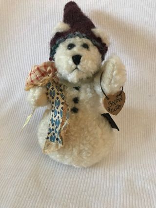 Boyds Bears Snowman,  Scarf Handmade From 1930’s Quilt,  W/ Tag 6” Snow Cute