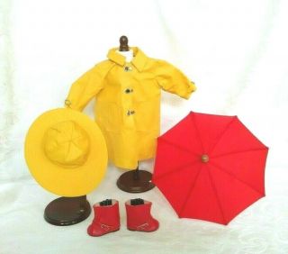 American Girl Molly Yellow Rain Coat Slicker Hat Umbrella Galoshes Maryellen Kit