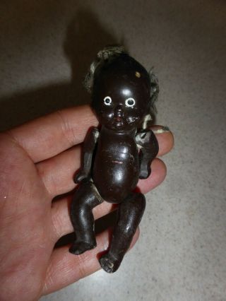 Antique Tiny 4” All Bisque Black Americana Baby Doll Japan