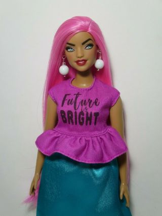 Ooak Collector Barbie Doll,  Reroot,  Repaint,  Curvy Fashionista,  Hot Pink Hair