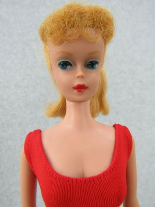 Vintage Mattel Ponytail Barbie Doll Blonde With Red Tagged Swim Suit " Tlc "
