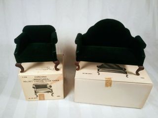 Vintage Dollhouse Furniture,  Green Sofa And Chair Set 1:12 Concord Miniature 