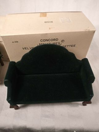 VINTAGE DOLLHOUSE FURNITURE,  GREEN SOFA AND CHAIR SET 1:12 Concord MINIATURE ' S 2
