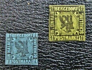 Nystamps German States Bergedorf Stamp 1 3 Og H / $70