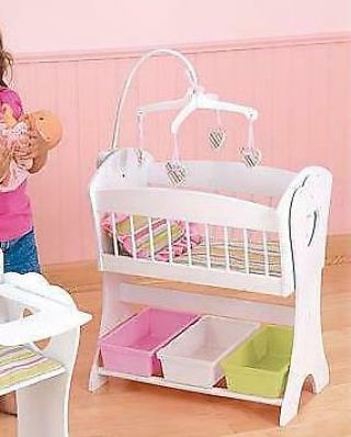 Kidkraft Rocking Crib W Bedding,  Storage & Mobile For Baby Dolls