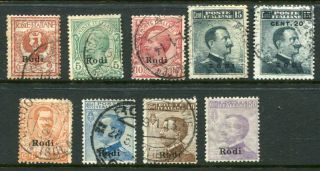 Rodi Aegean Islands 1912 - 16 M&u Lot 9 Stamps Cat Euro 340