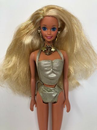 Barbie Doll Sun Sensation Mattel 1991 Dazzling Jewelry Gold Bikini Blond Barbie