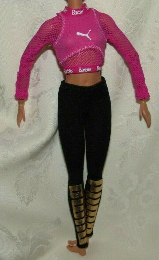 Barbie Puma Designer Pink Mesh Sleeve Shirt Black Leggings Made To Move For Doll