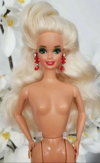 Mattel Happy Holidays Special Edition 1989 Nude Barbie Doll White Hair