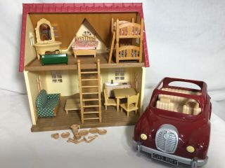 Calico Critters/sylvanian Families Cozy Cottage House Furnished With Car