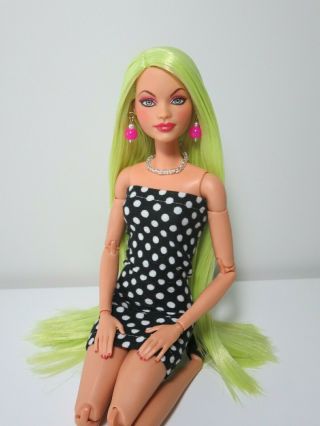 OOAK Fashionista Barbie doll,  reroot and repaint,  made to move,  green hair 3