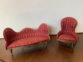 Adult Wooden Dollhouse Furniture Chair And Loveseat