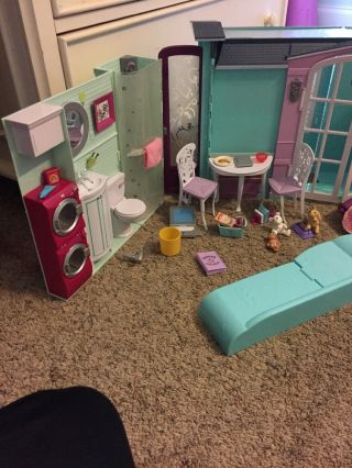 Barbie Folding House Playset Fold & Go Bedroom Bathroom Kitchen & Accessories 2